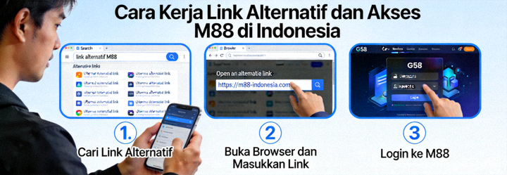 Ilustrasi cara kerja link alternatif dan akses M88 di Indonesia
